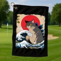 Persian Catzilla Japanese Art Funny Cat Retro Anime Sunset Golf Towel thumb 1