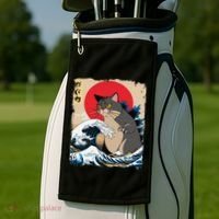 Persian Catzilla Japanese Art Funny Cat Retro Anime Sunset Golf Towel thumb 2