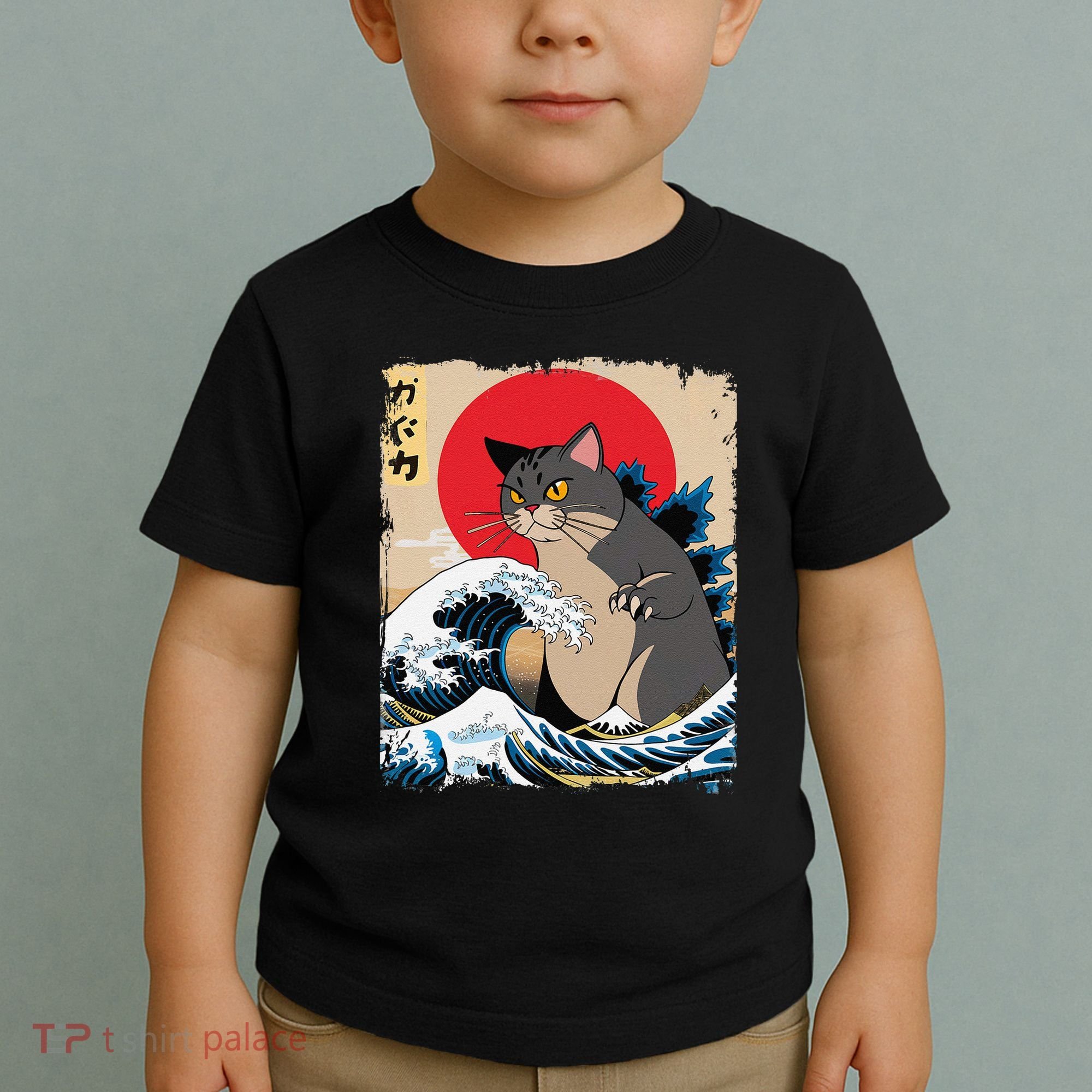 Persian Catzilla Japanese Art Funny Cat Retro Anime Sunset Toddler T-Shirt