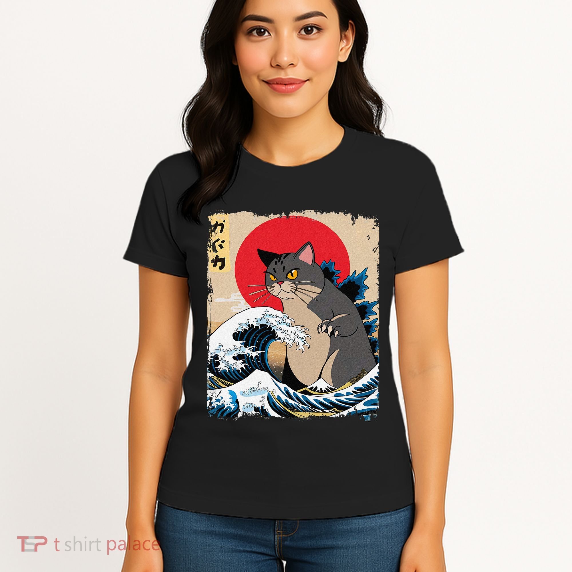 Persian Catzilla Japanese Art Funny Cat Retro Anime Sunset Women's T-Shirt