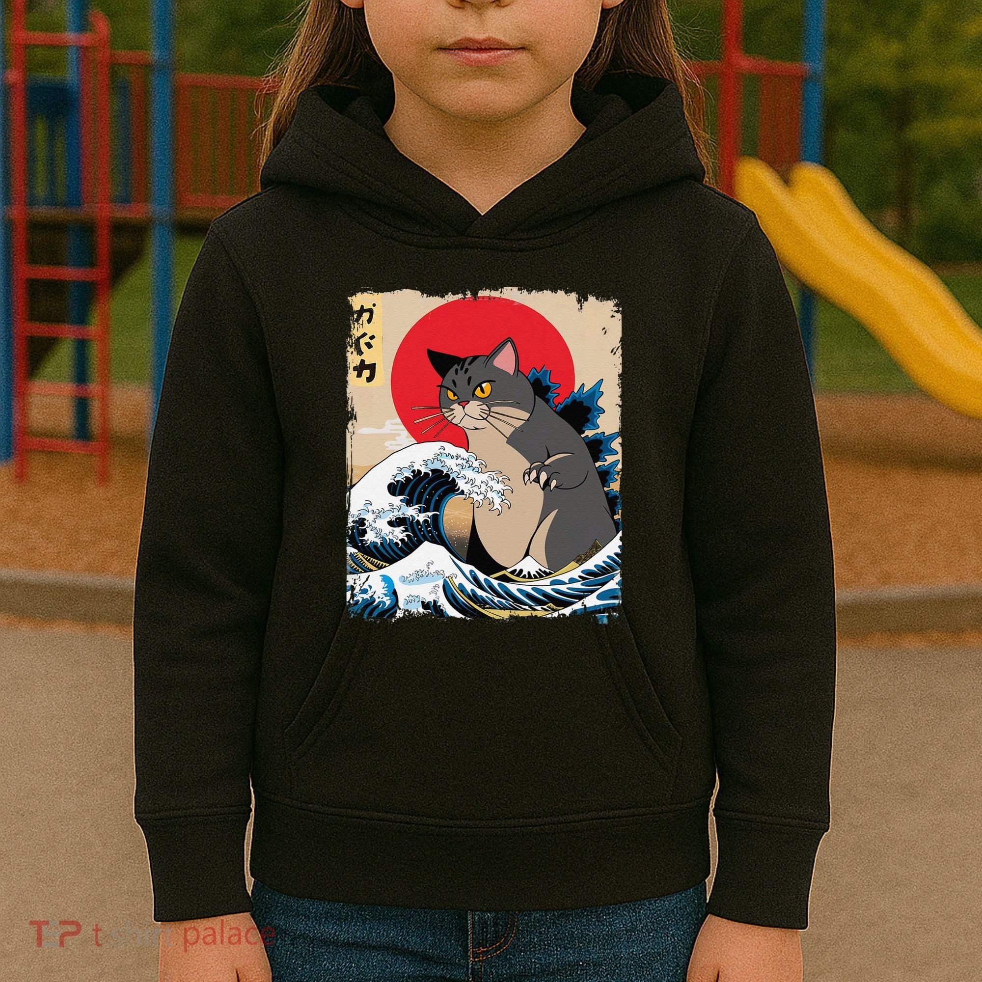 Persian Catzilla Japanese Art Funny Cat Retro Anime Sunset Kids Hoodie