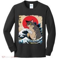 Persian Catzilla Japanese Art Funny Cat Retro Anime Sunset Kids Long Sleeve Shirt thumb 0