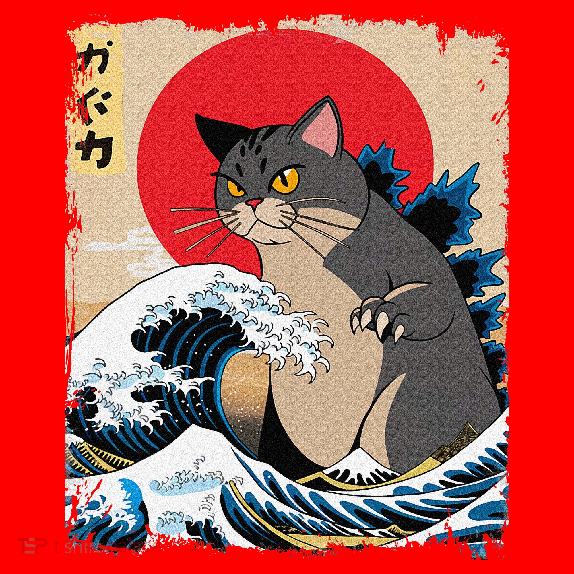 Persian Catzilla Japanese Art Funny Cat Retro Anime Sunset Santa Hat