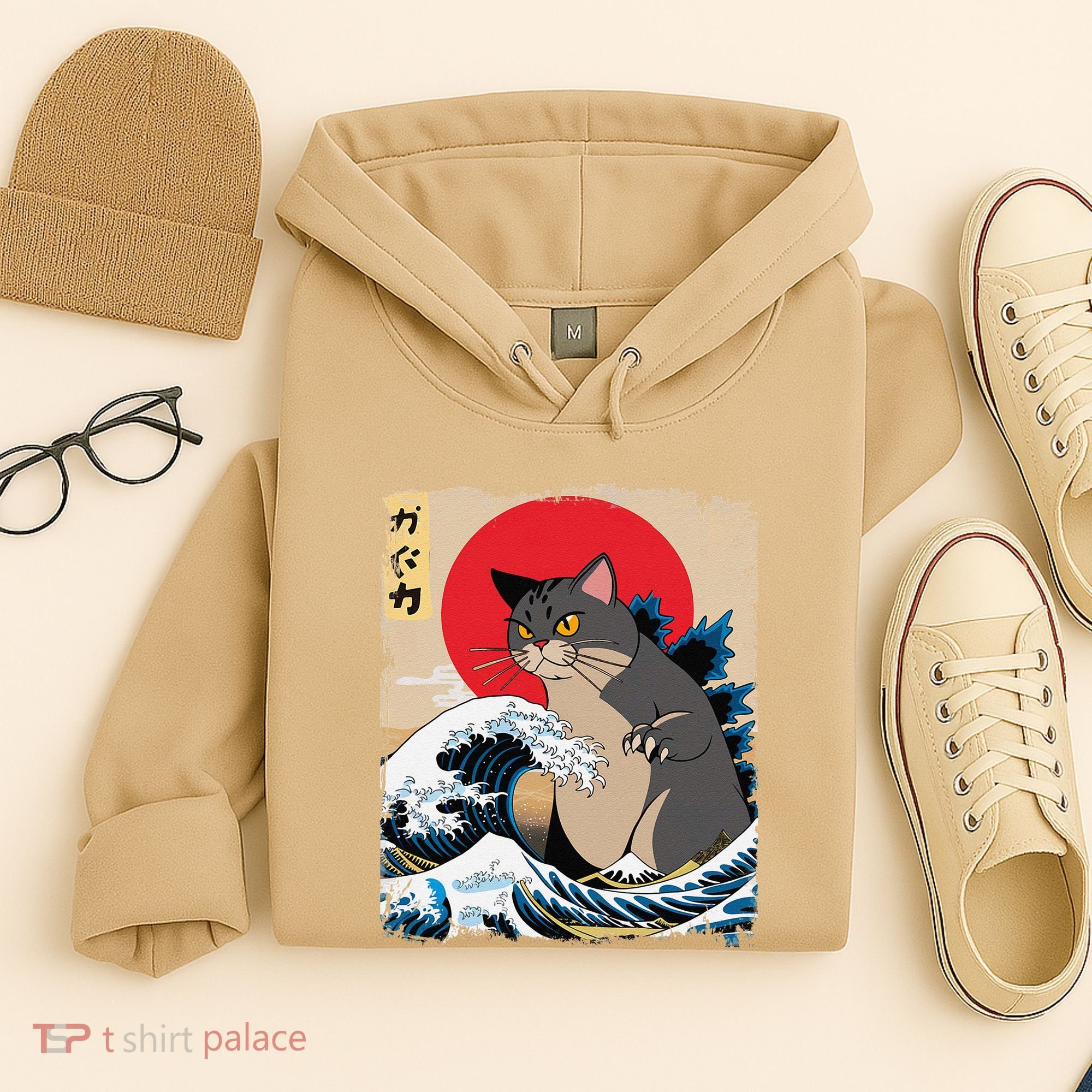 Persian Catzilla Japanese Art Funny Cat Retro Anime Sunset Hoodie