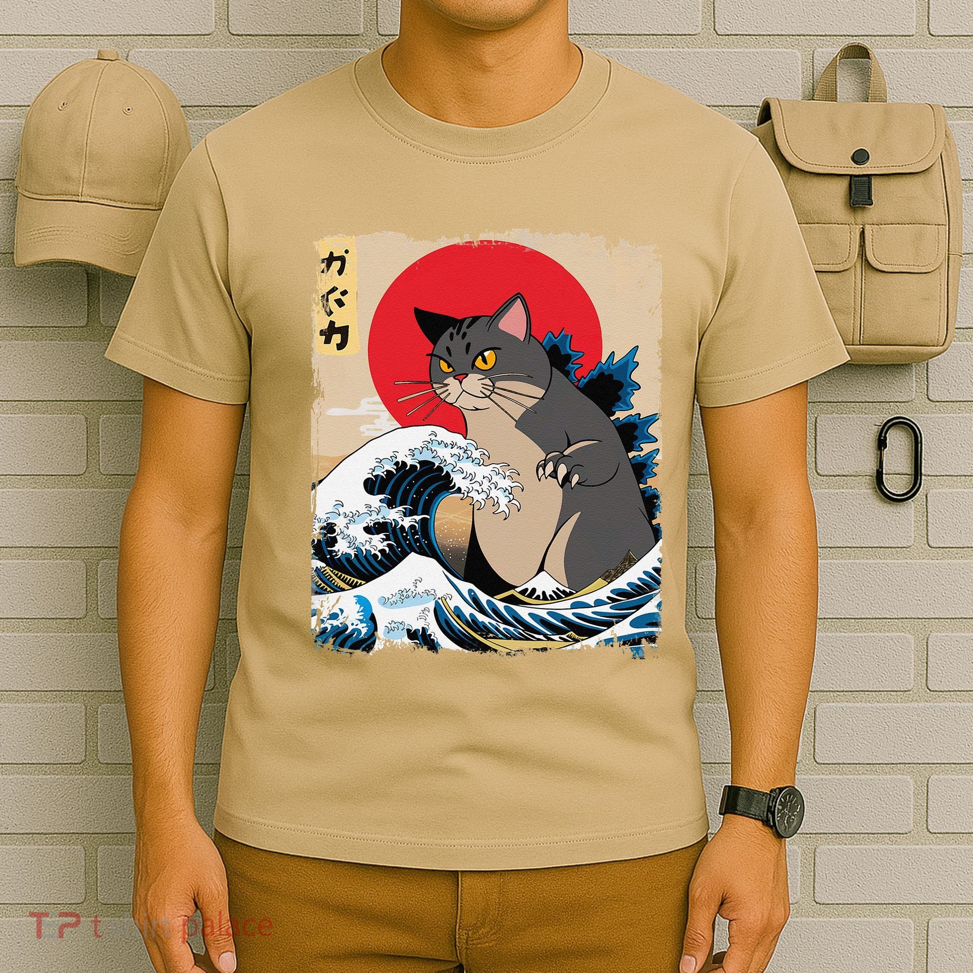 Persian Catzilla Japanese Art Funny Cat Retro Anime Sunset T-Shirt