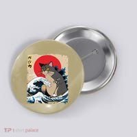 Persian Catzilla Japanese Art Funny Cat Retro Anime Sunset Button thumb 0