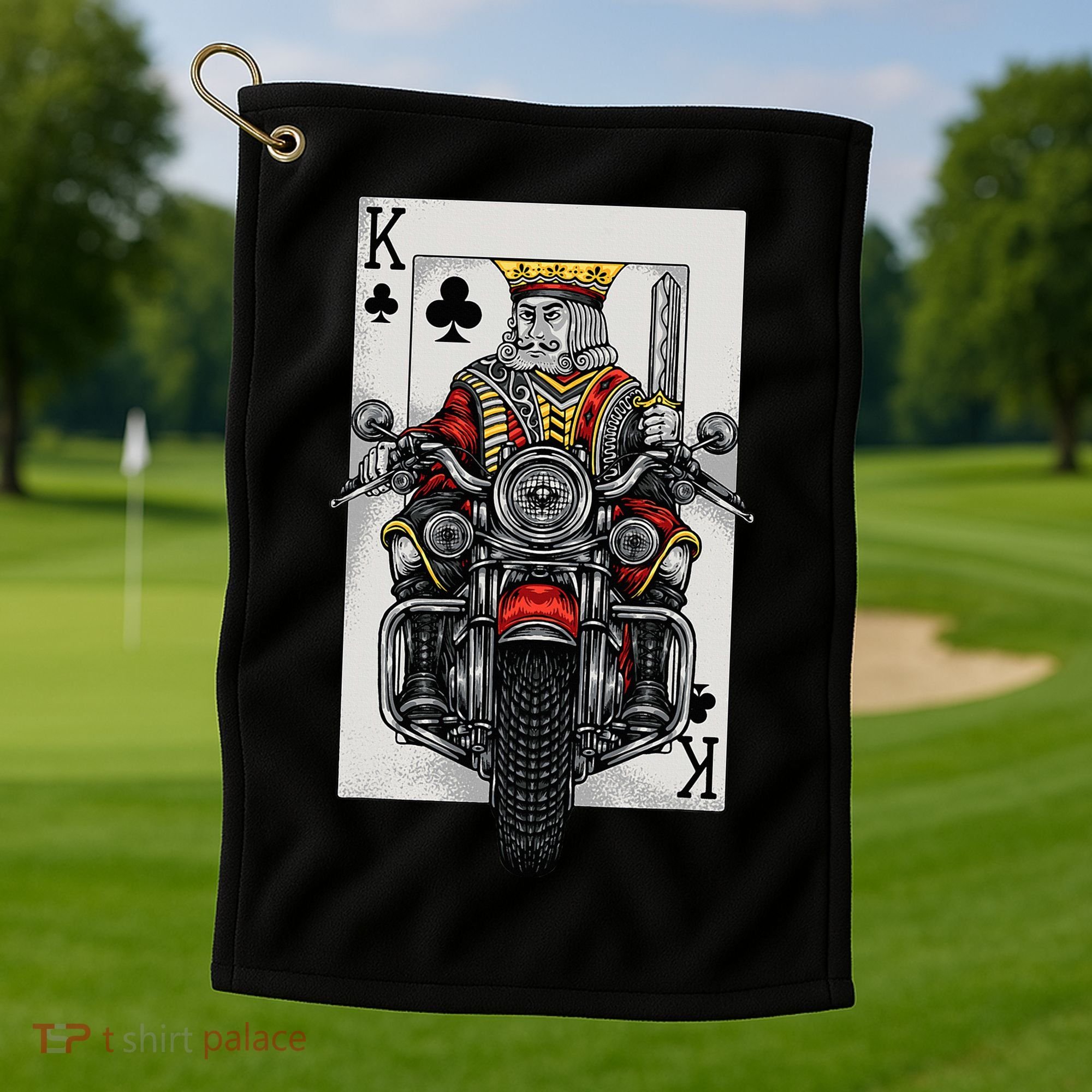 Playing Card King Riding A Road Motorcycle Golf Towel