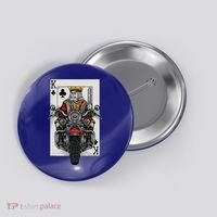 Playing Card King Riding A Road Motorcycle Button thumb 0