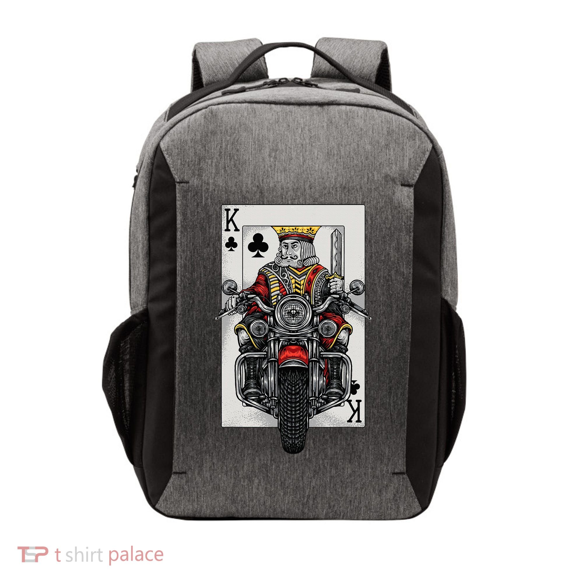 Playing Card King Riding A Road Motorcycle Vector Backpack