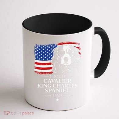 Proud Cavalier King Charles Spaniel Dad American Flag Dog Coffee Mug back