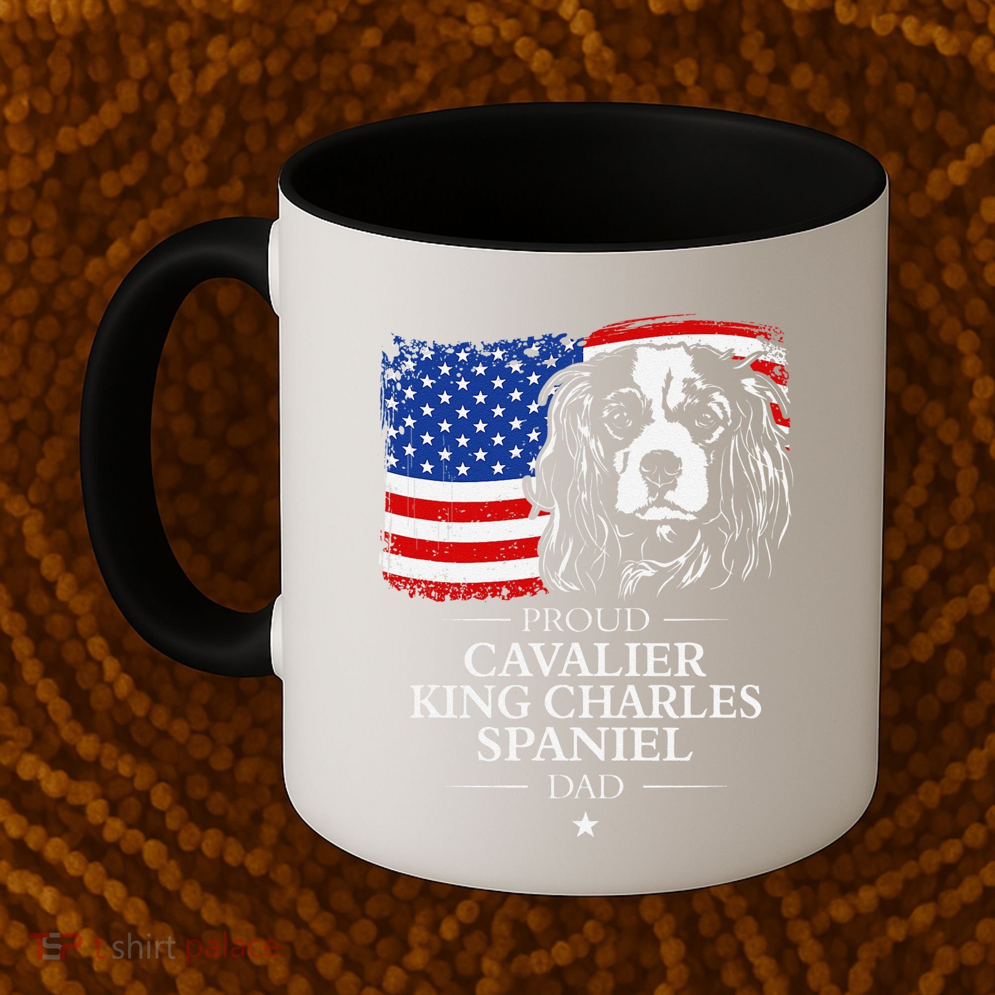 Proud Cavalier King Charles Spaniel Dad American Flag Dog Coffee Mug