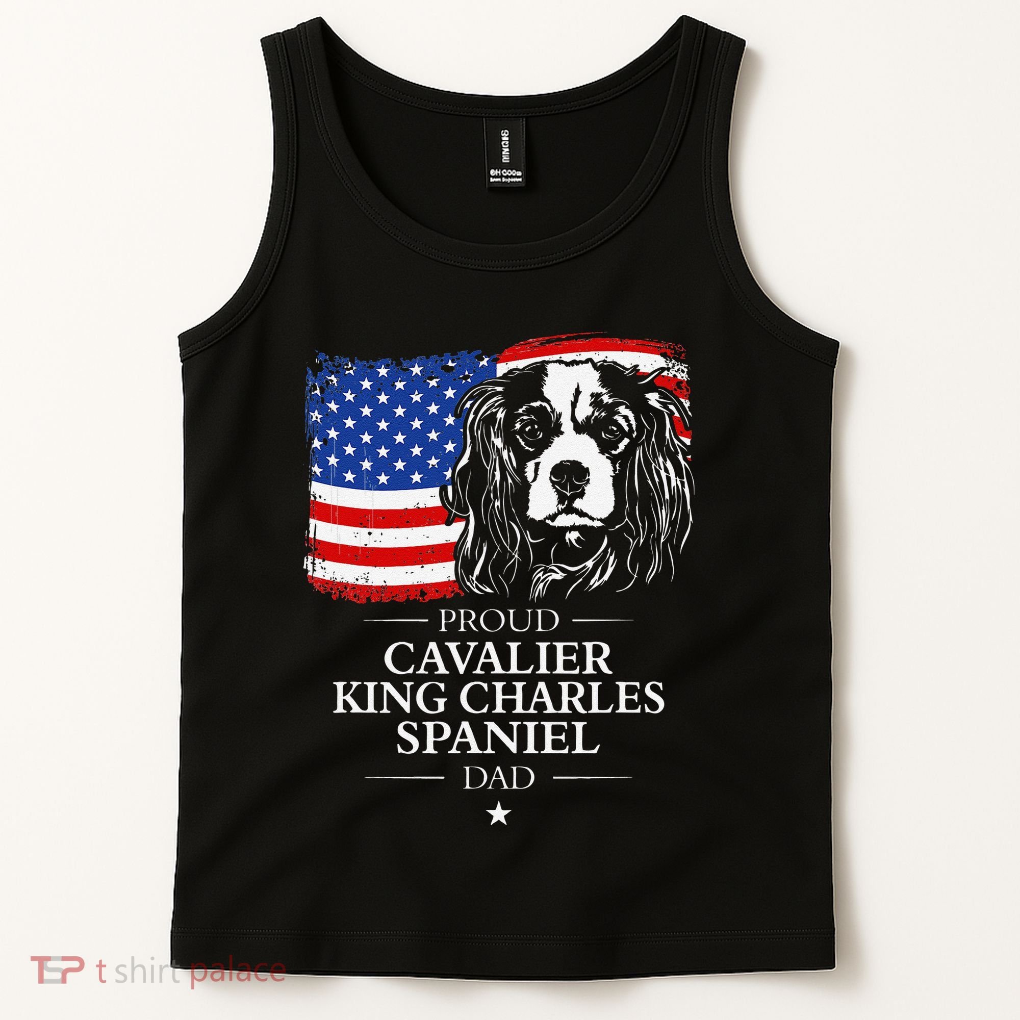 Proud Cavalier King Charles Spaniel Dad American Flag Dog Tank Top