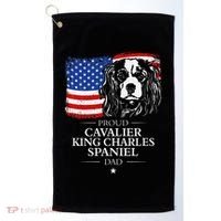Proud Cavalier King Charles Spaniel Dad American Flag Dog Golf Towel thumb 0