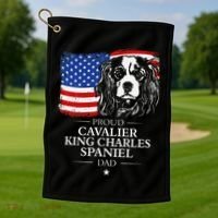 Proud Cavalier King Charles Spaniel Dad American Flag Dog Golf Towel thumb 1