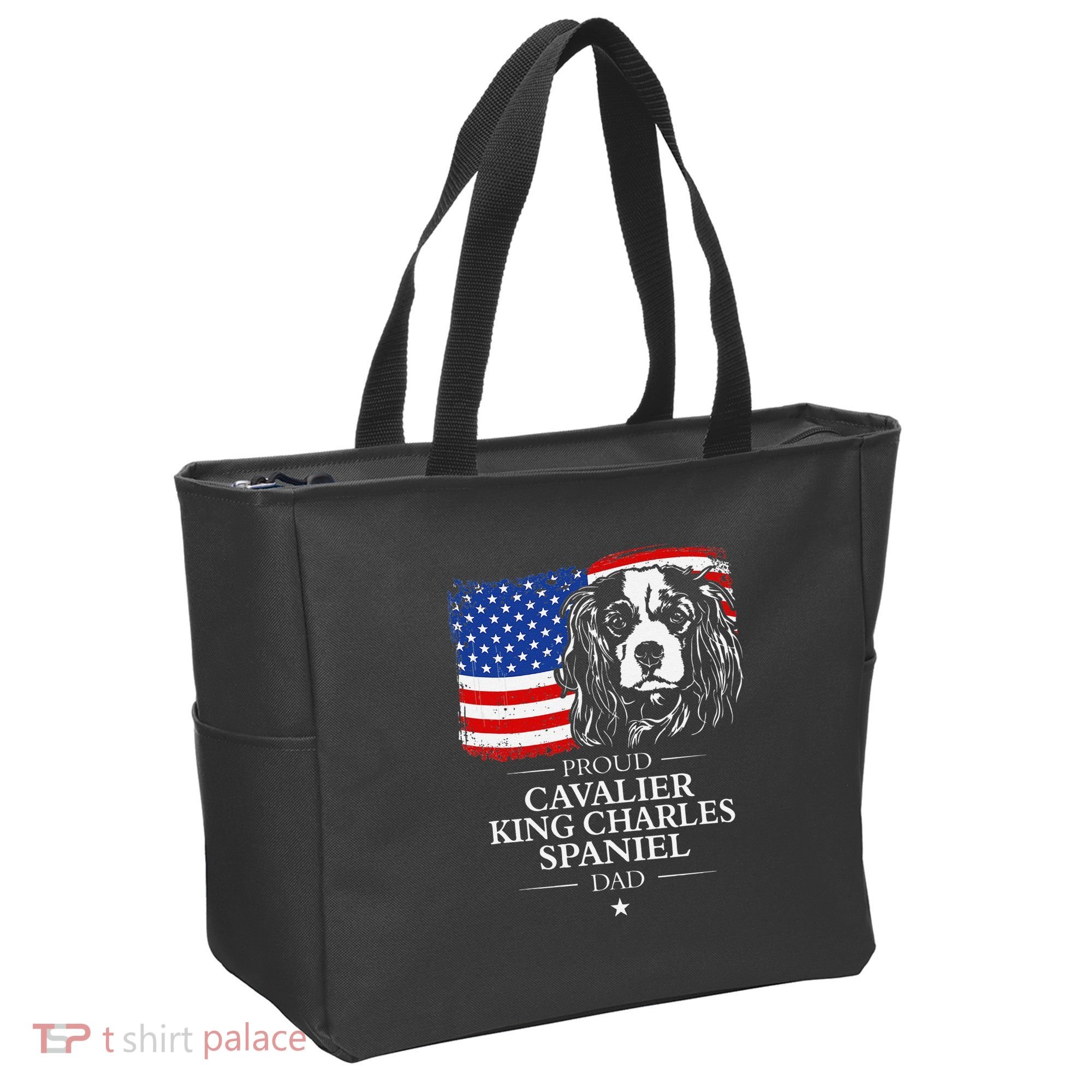 Proud Cavalier King Charles Spaniel Dad American Flag Dog Tote Bag