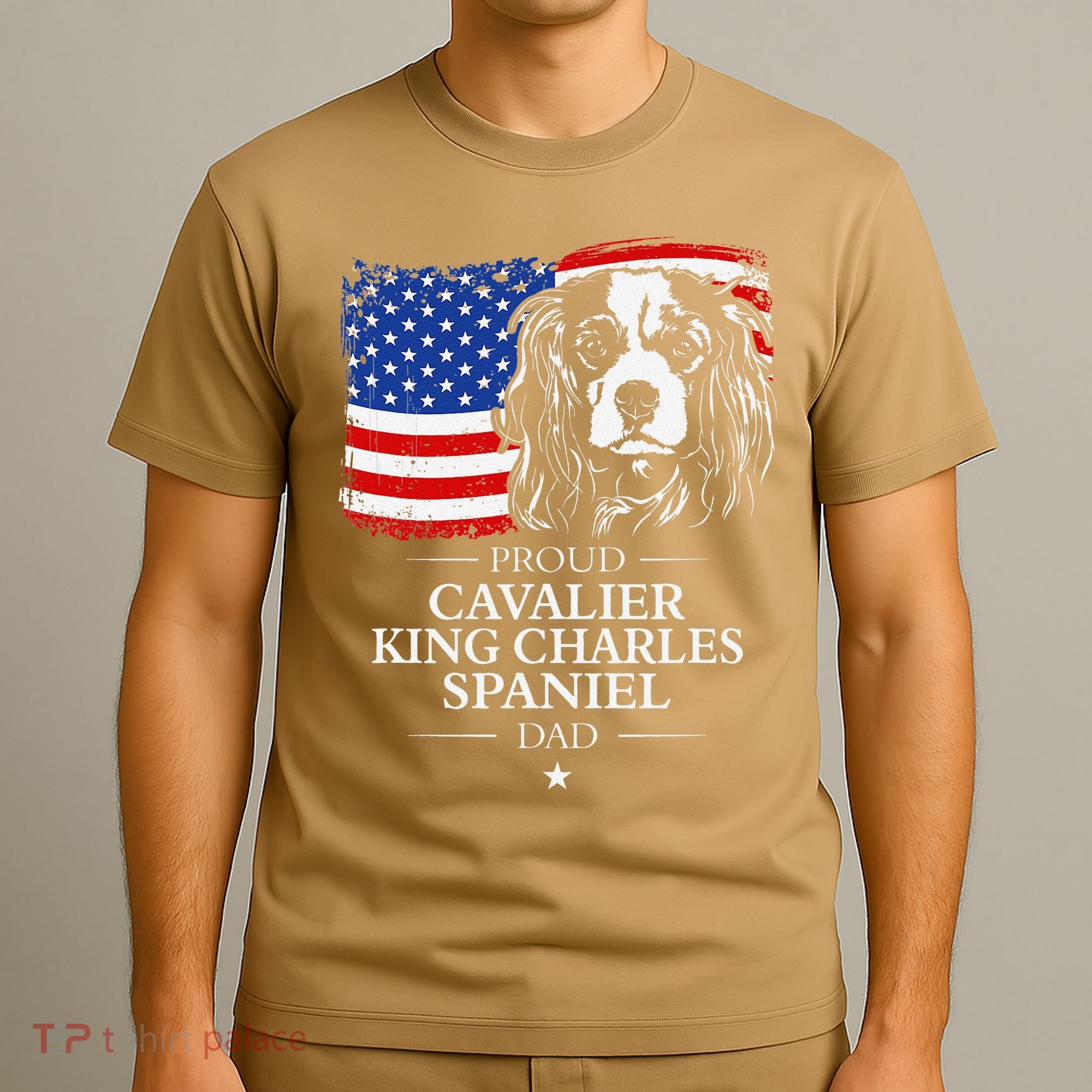 Proud Cavalier King Charles Spaniel Dad American Flag Dog T-Shirt