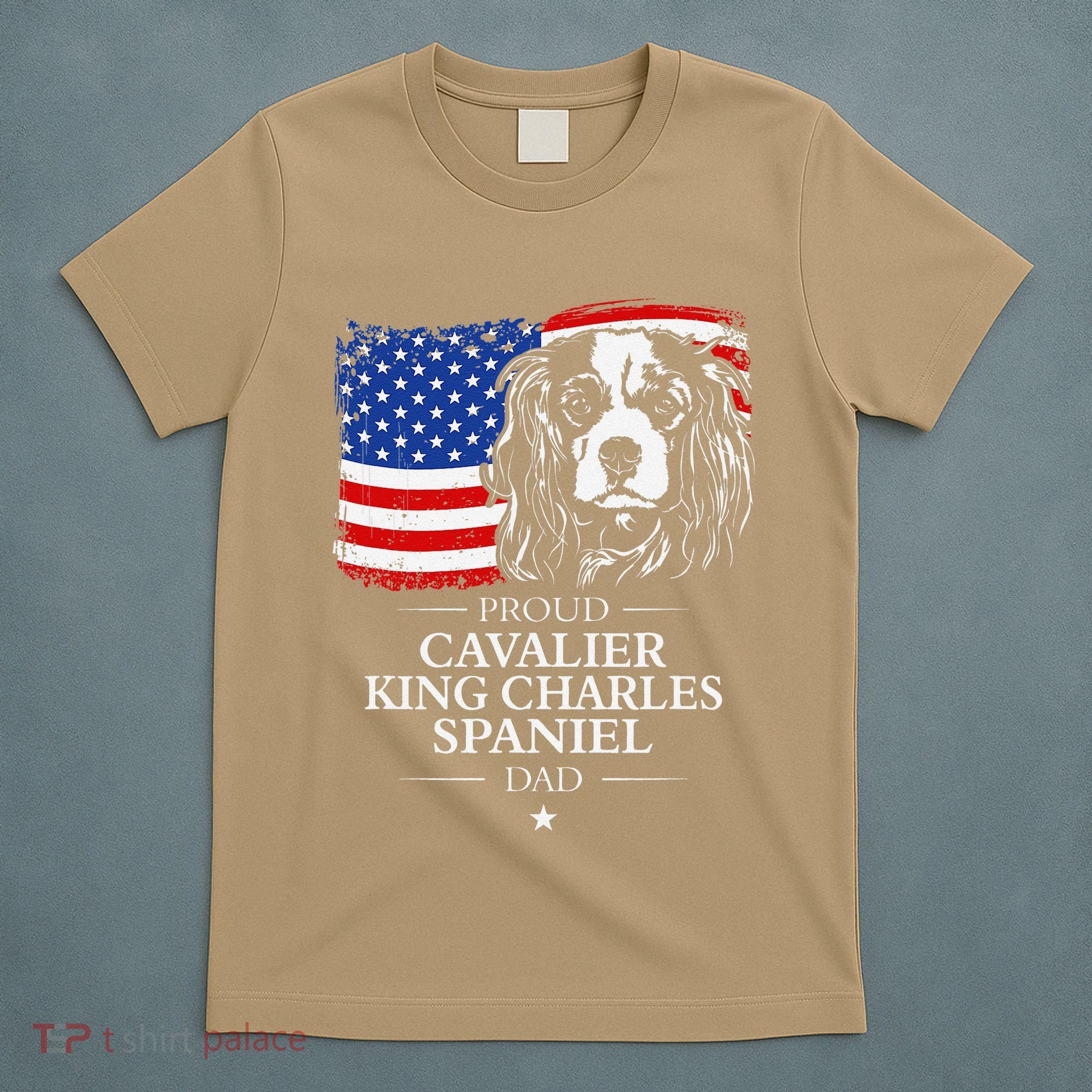 Proud Cavalier King Charles Spaniel Dad American Flag Dog T-Shirt