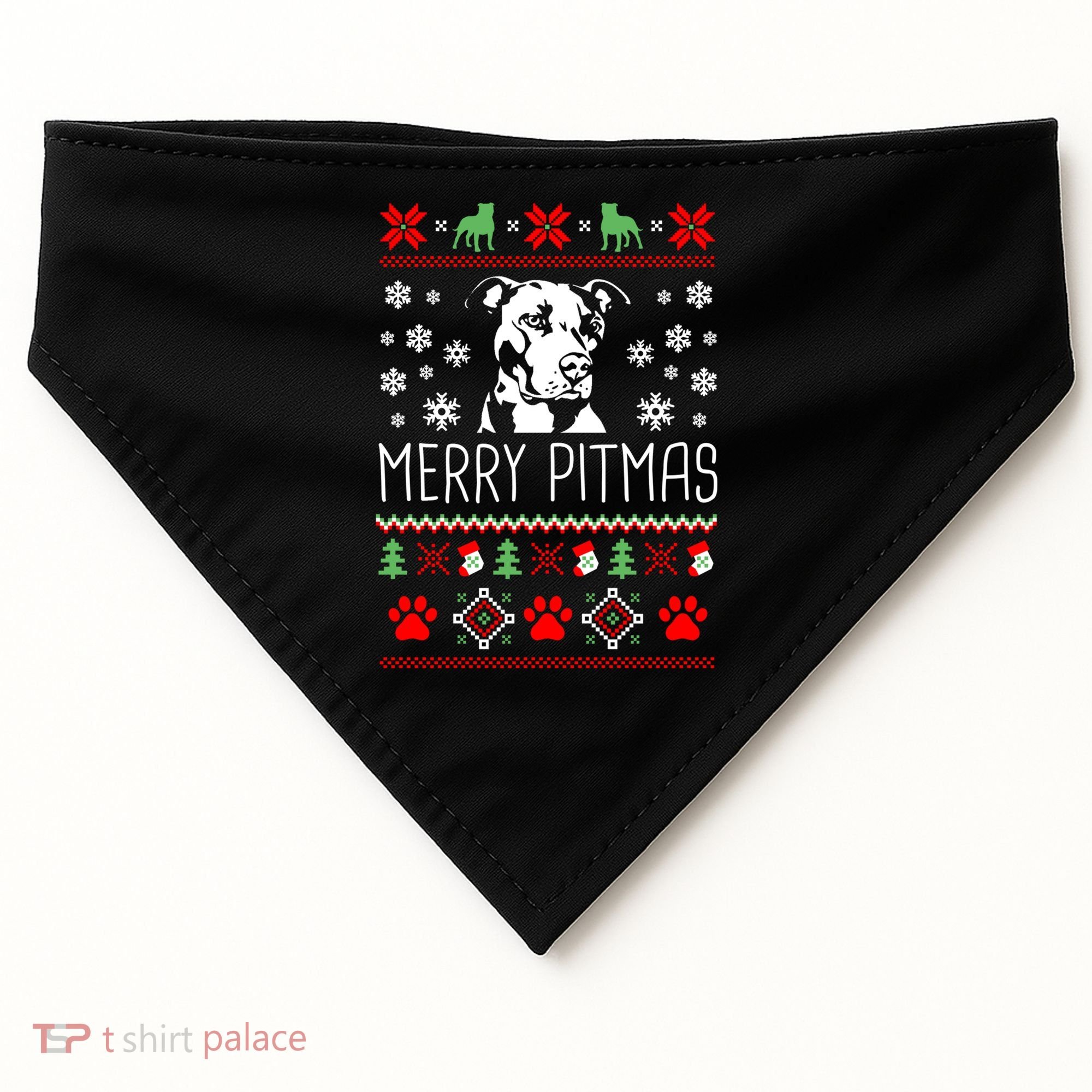 Pitbull Christmas Lovers Merry Pitmas Ugly Christmas Gift USA-Made Doggie Bandana