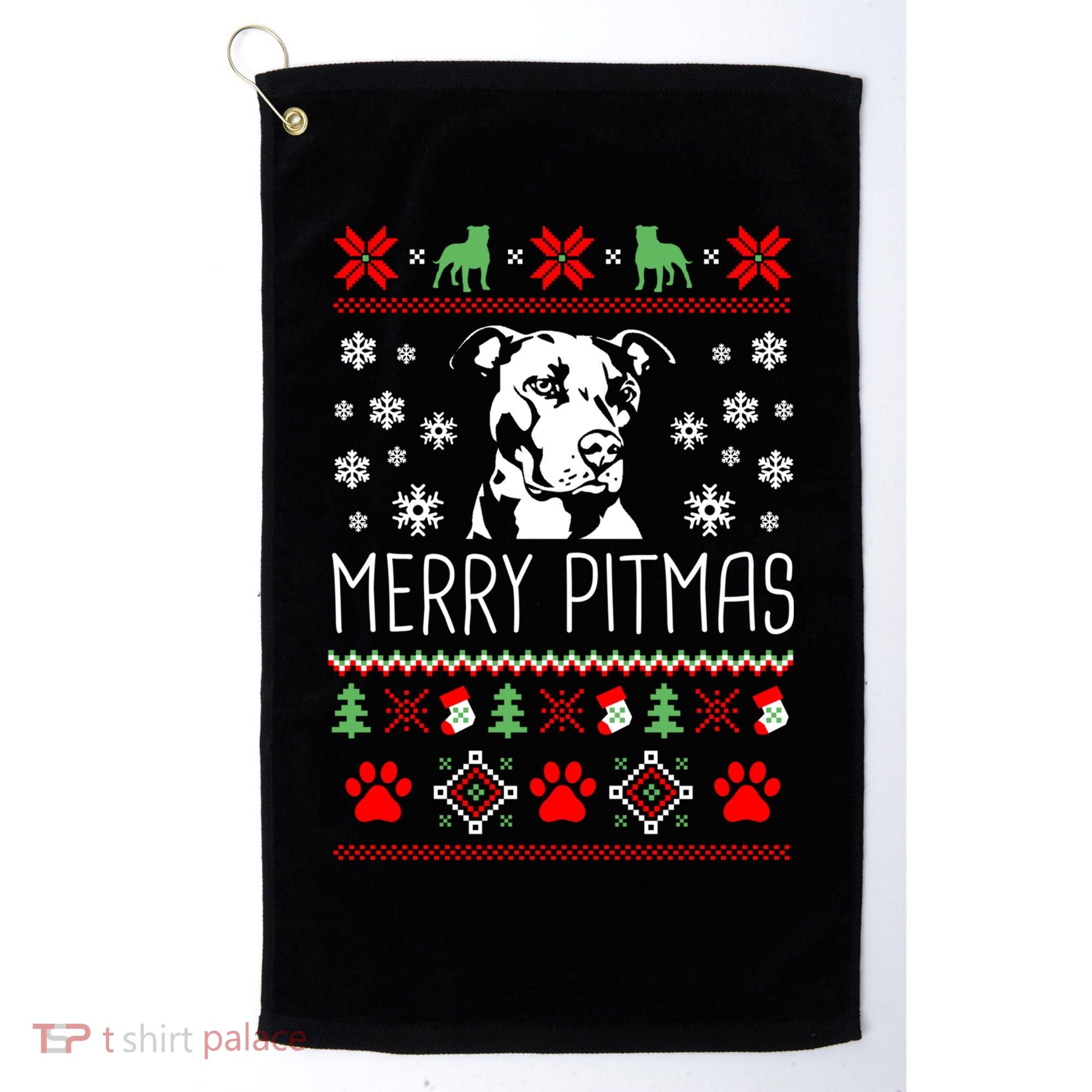 Pitbull Christmas Lovers Merry Pitmas Ugly Christmas Gift Golf Towel