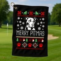 Pitbull Christmas Lovers Merry Pitmas Ugly Christmas Gift Golf Towel thumb 1