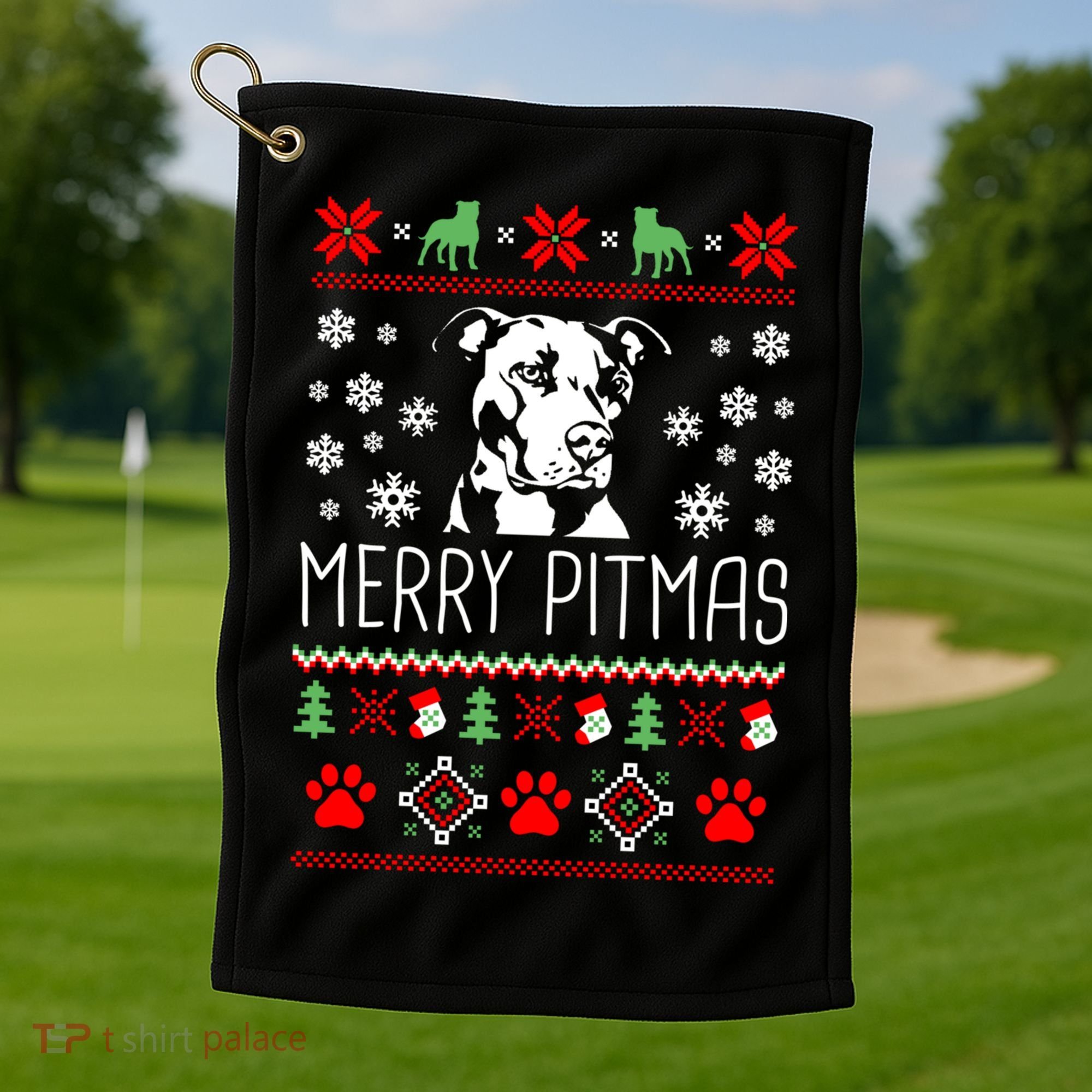 Pitbull Christmas Lovers Merry Pitmas Ugly Christmas Gift Golf Towel