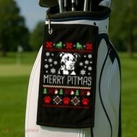 Pitbull Christmas Lovers Merry Pitmas Ugly Christmas Gift Golf Towel thumb 2