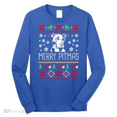 Pitbull Christmas Lovers Merry Pitmas Ugly Christmas Gift Long Sleeve Shirt