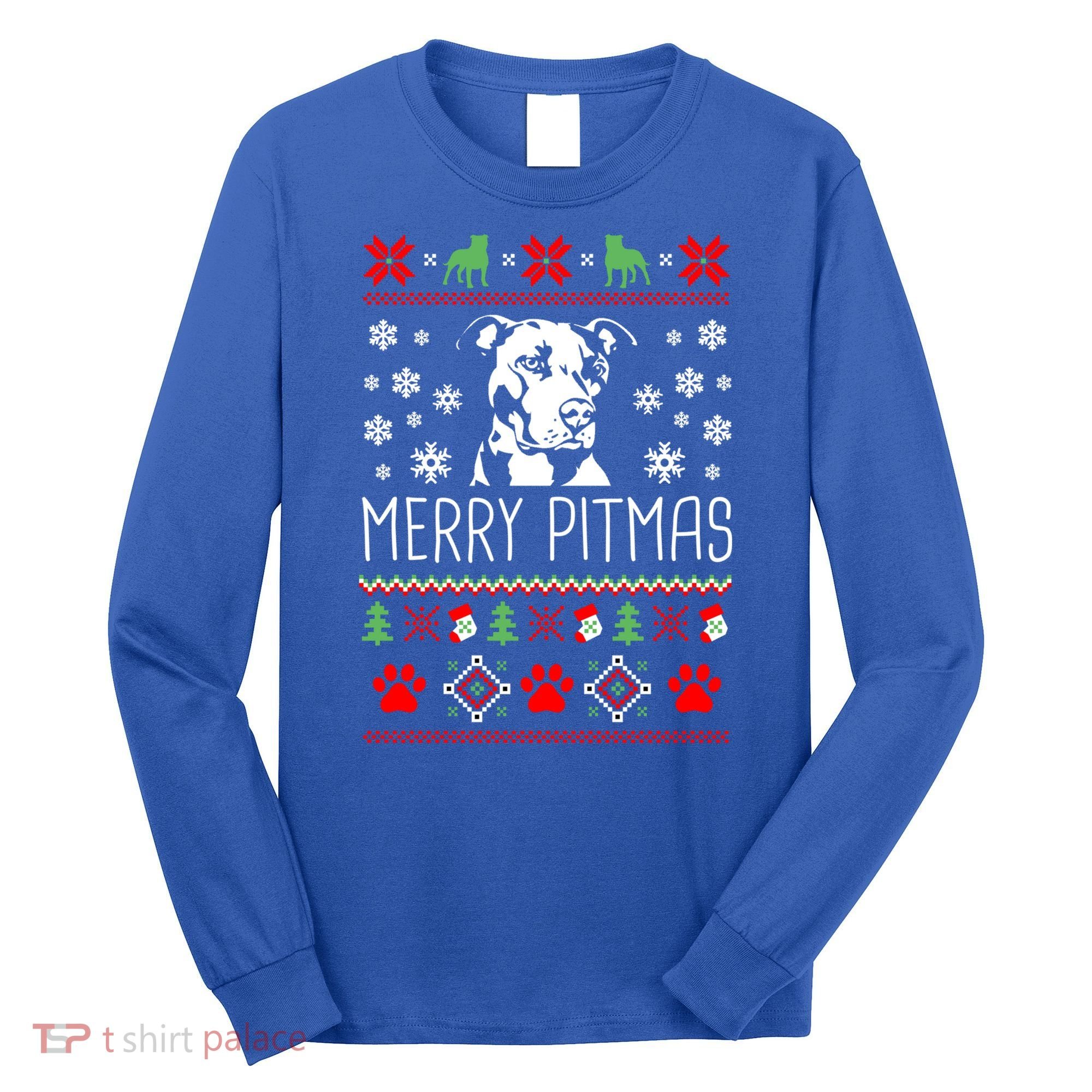 Pitbull Christmas Lovers Merry Pitmas Ugly Christmas Gift Long Sleeve Shirt