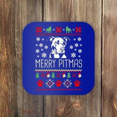Pitbull Christmas Lovers Merry Pitmas Ugly Christmas Gift Coaster