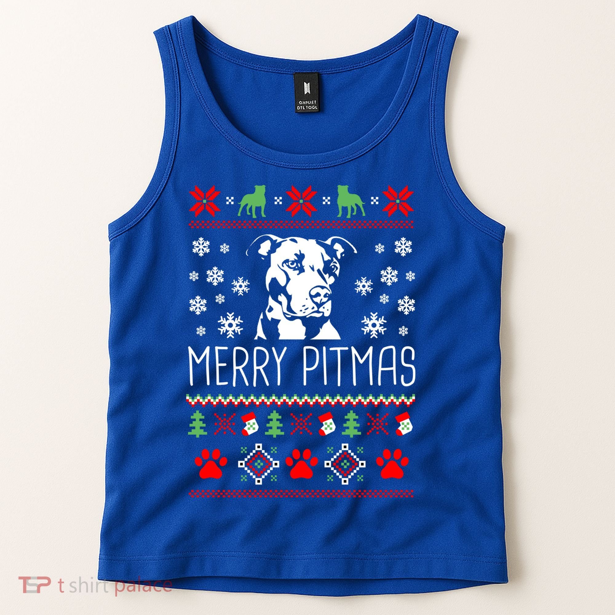 Pitbull Christmas Lovers Merry Pitmas Ugly Christmas Gift Tank Top