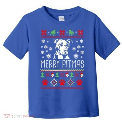 Pitbull Christmas Lovers Merry Pitmas Ugly Christmas Gift Toddler T-Shirt