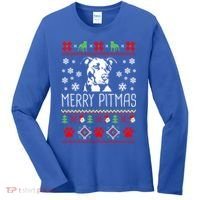 Pitbull Christmas Lovers Merry Pitmas Ugly Christmas Gift Women's Long Sleeve Shirt thumb 0