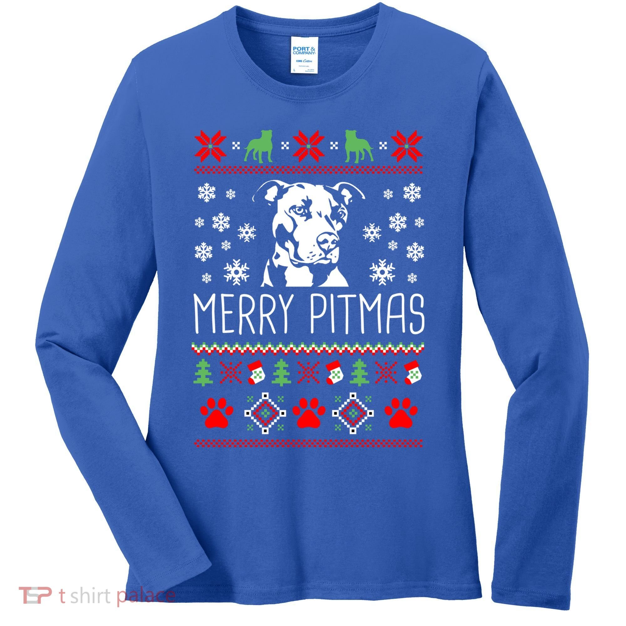 Pitbull Christmas Lovers Merry Pitmas Ugly Christmas Gift Women's Long Sleeve Shirt