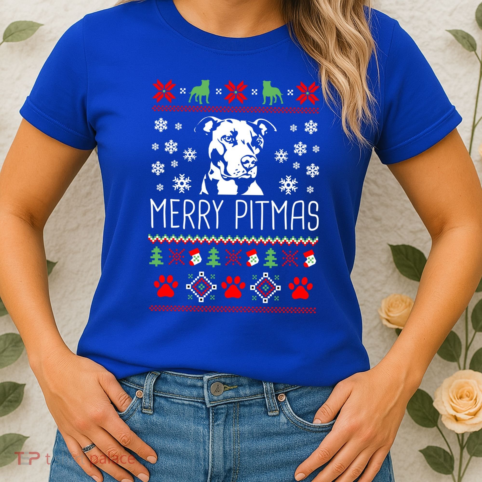Pitbull Christmas Lovers Merry Pitmas Ugly Christmas Gift Women's T-Shirt