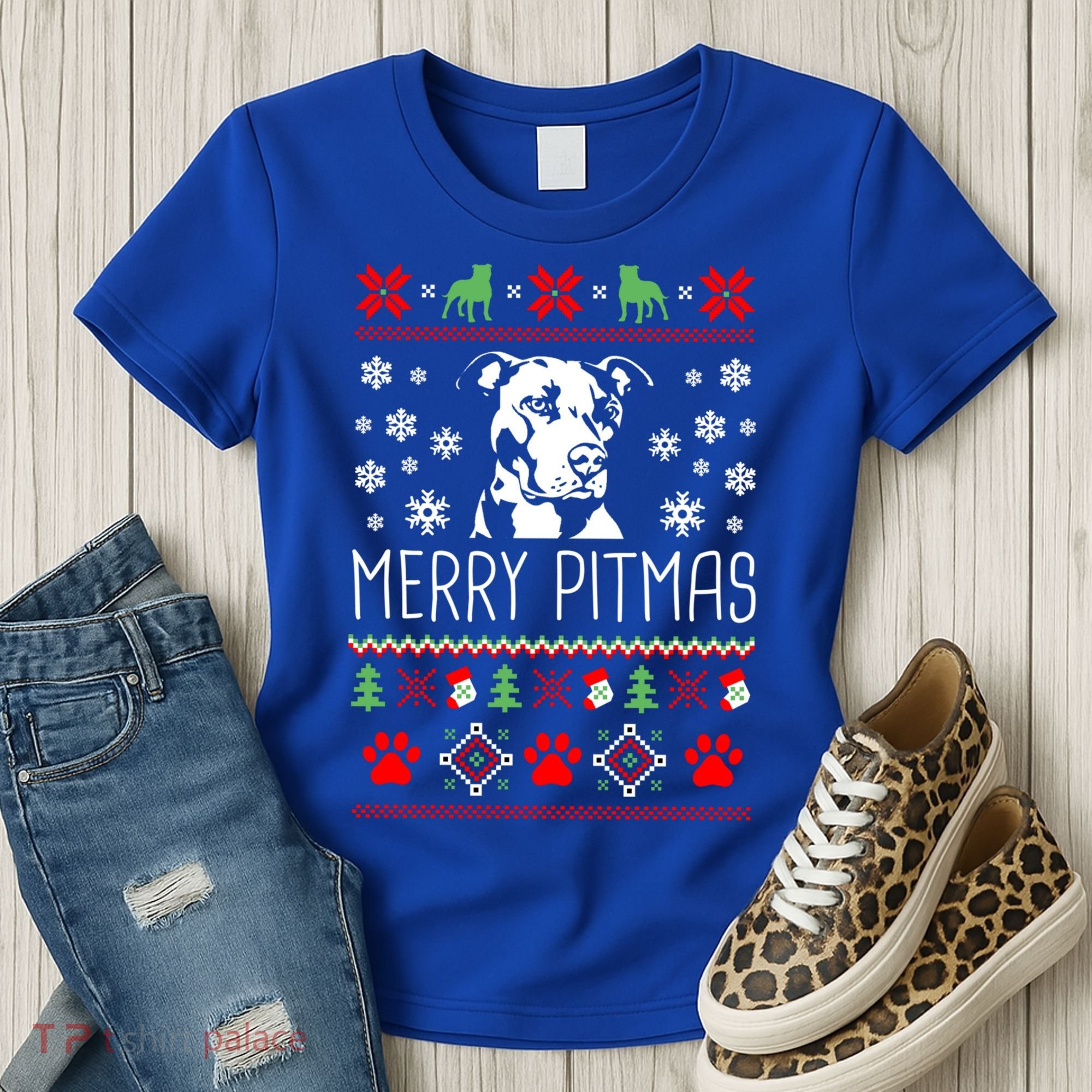 Pitbull Christmas Lovers Merry Pitmas Ugly Christmas Gift Women's T-Shirt