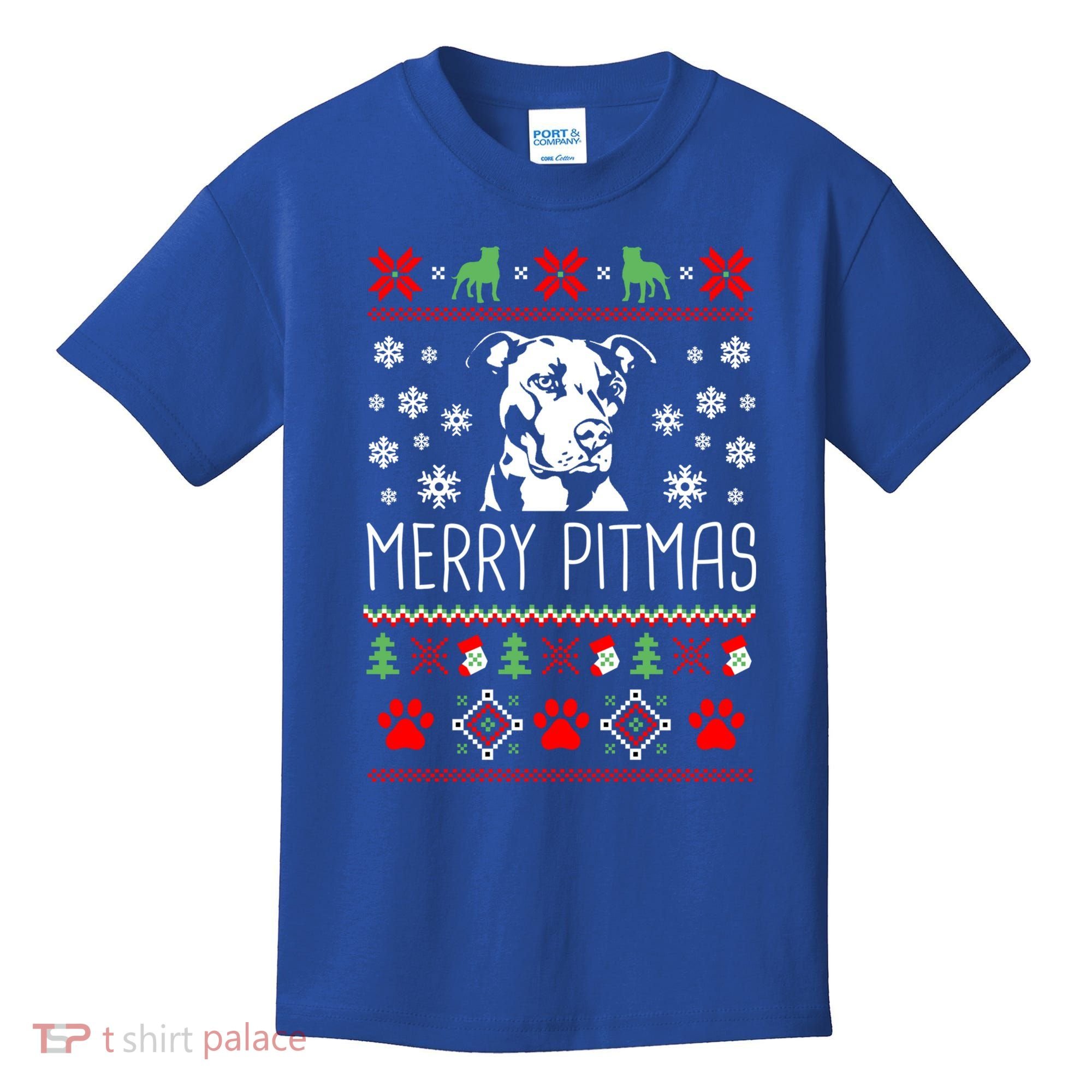 Pitbull Christmas Lovers Merry Pitmas Ugly Christmas Gift Kids T-Shirt