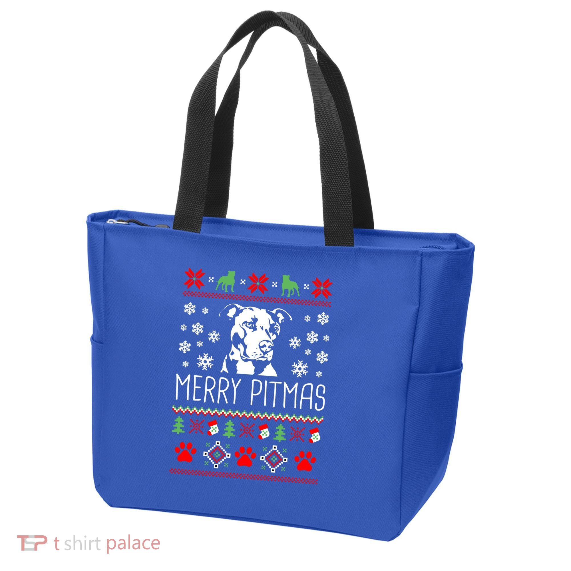 Pitbull Christmas Lovers Merry Pitmas Ugly Christmas Gift Tote Bag