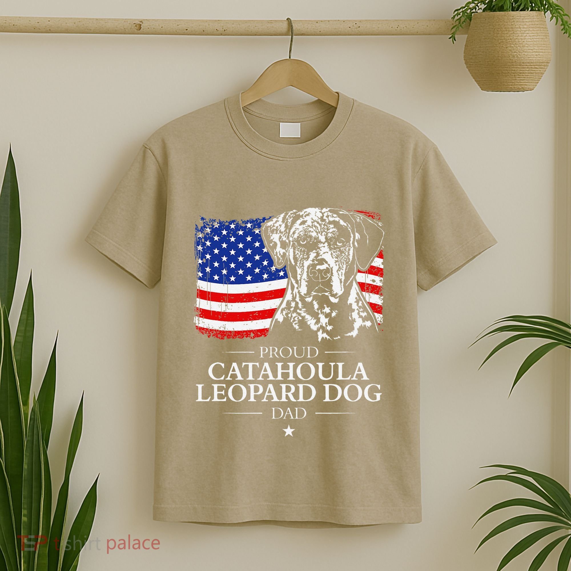Proud Catahoula Leopard Dog Dad American Flag Patriotic Dog T-Shirt