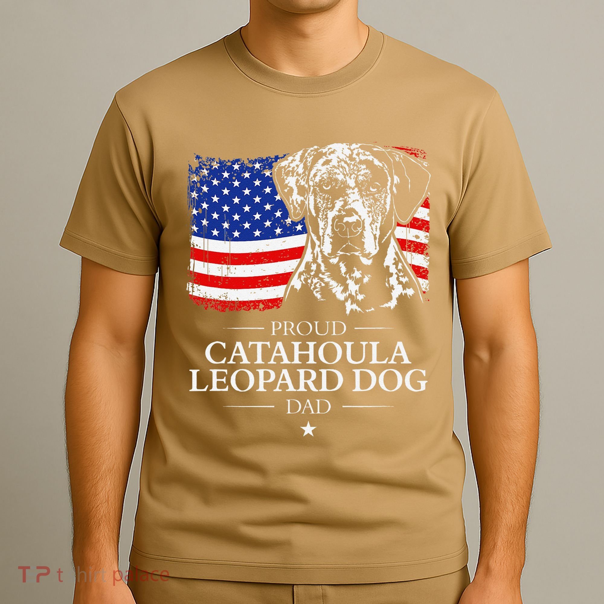 Proud Catahoula Leopard Dog Dad American Flag Patriotic Dog T-Shirt