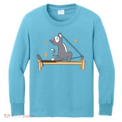 Pilates Cat Lover Funny Kids Long Sleeve Shirt
