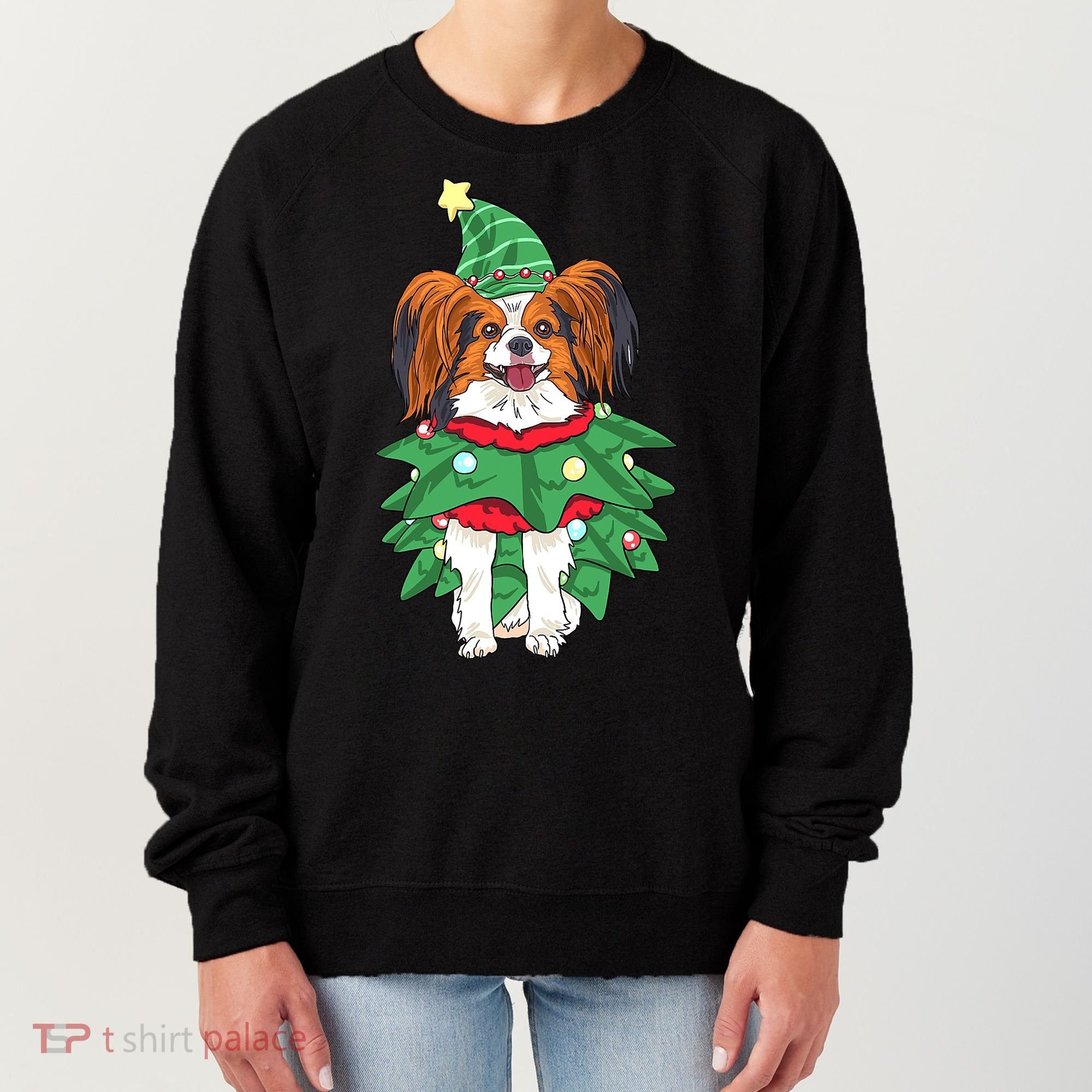 Papillon Christmas Lights Funny Xmas Dog Lover Pajama Women's Sweatshirt
