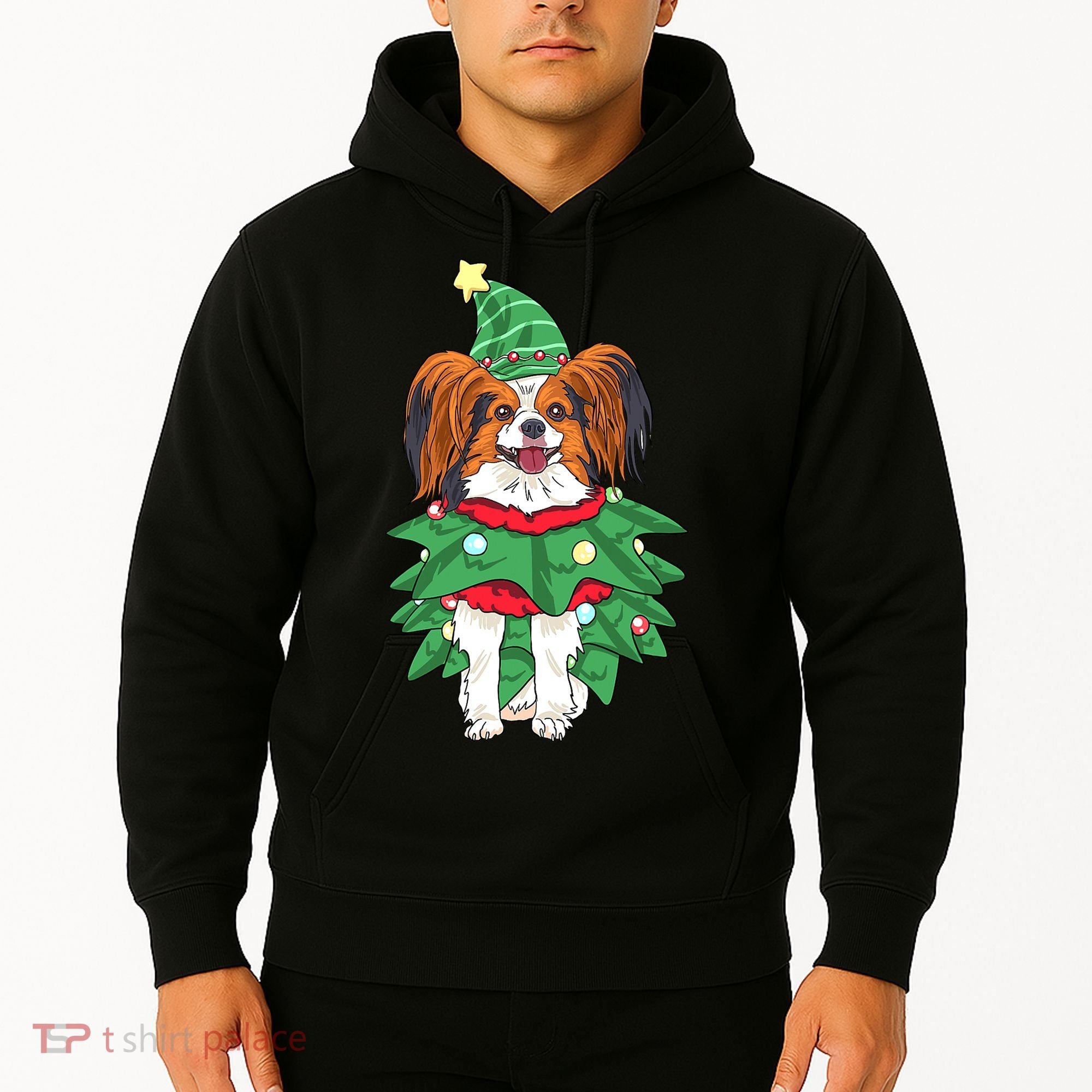 Papillon Christmas Lights Funny Xmas Dog Lover Pajama Hoodie