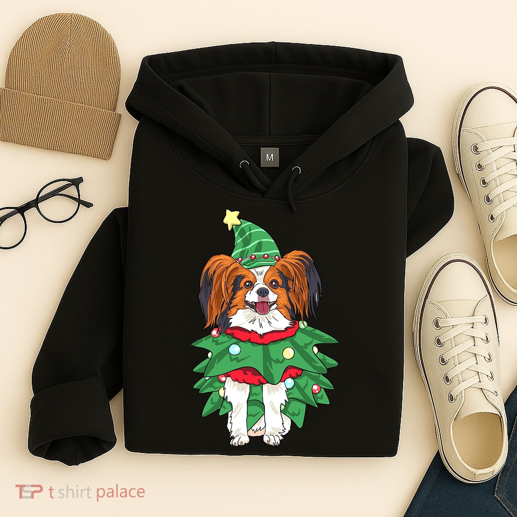 Papillon Christmas Lights Funny Xmas Dog Lover Pajama Hoodie