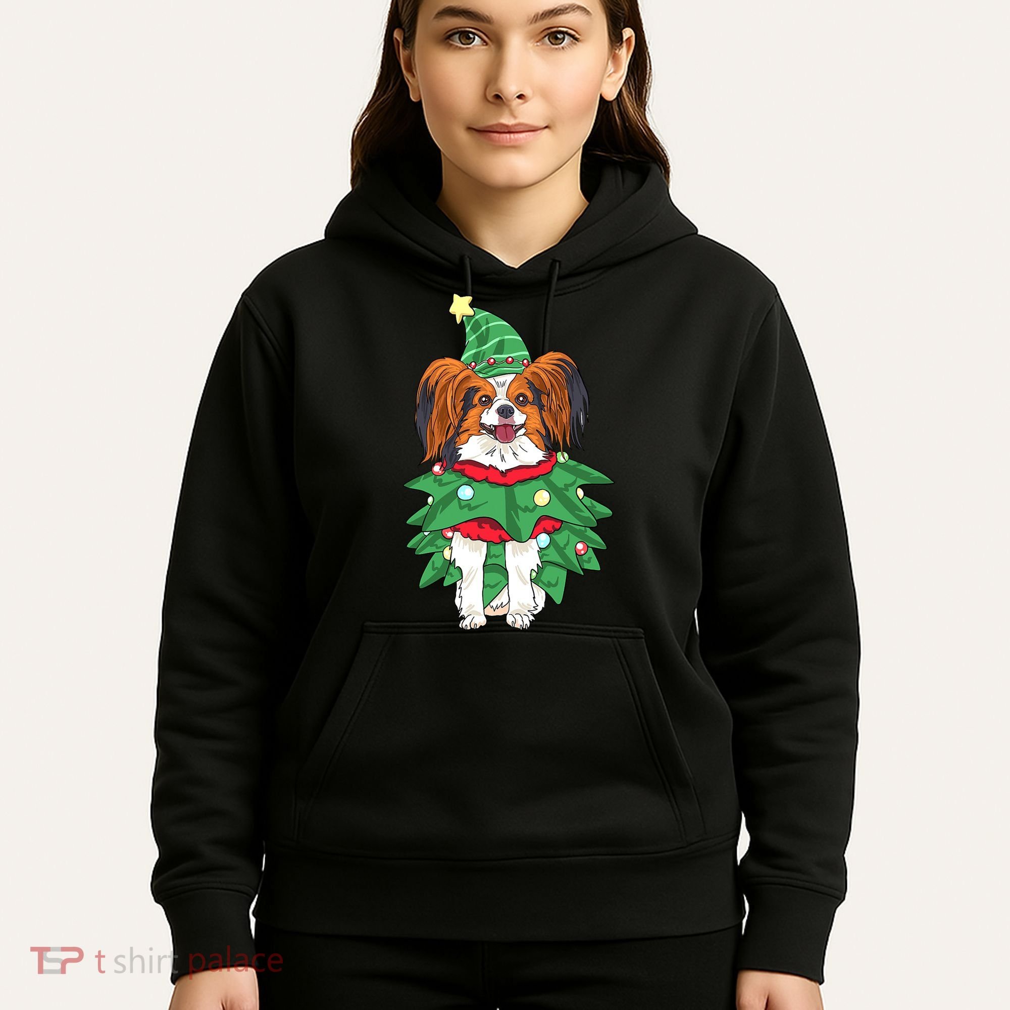Papillon Christmas Lights Funny Xmas Dog Lover Pajama Hoodie