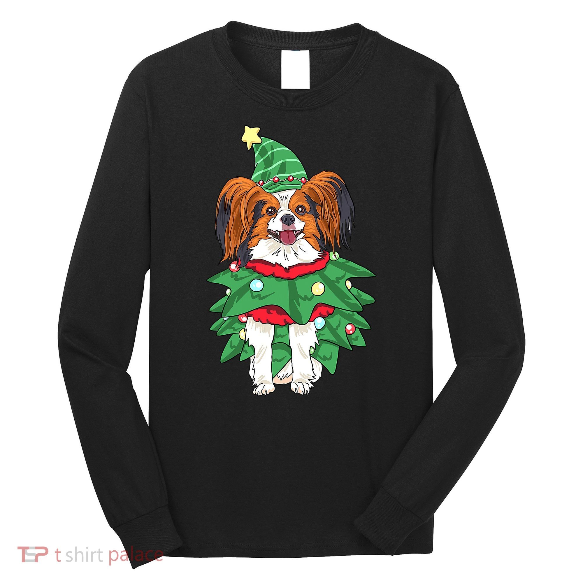 Papillon Christmas Lights Funny Xmas Dog Lover Pajama Long Sleeve Shirt