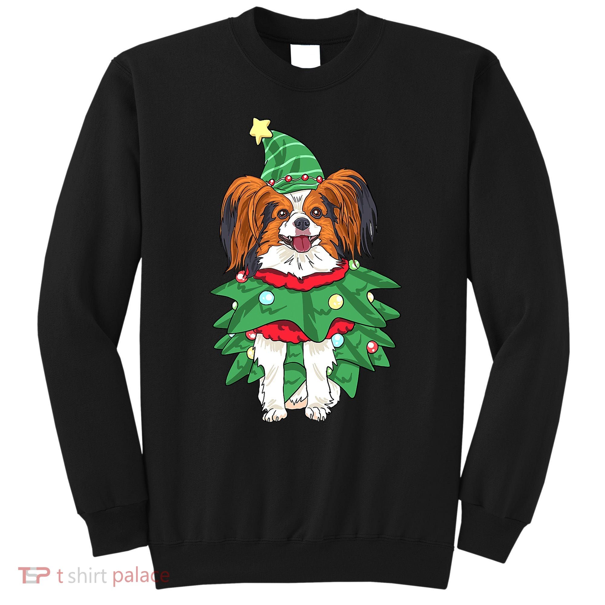 Papillon Christmas Lights Funny Xmas Dog Lover Pajama Sweatshirt