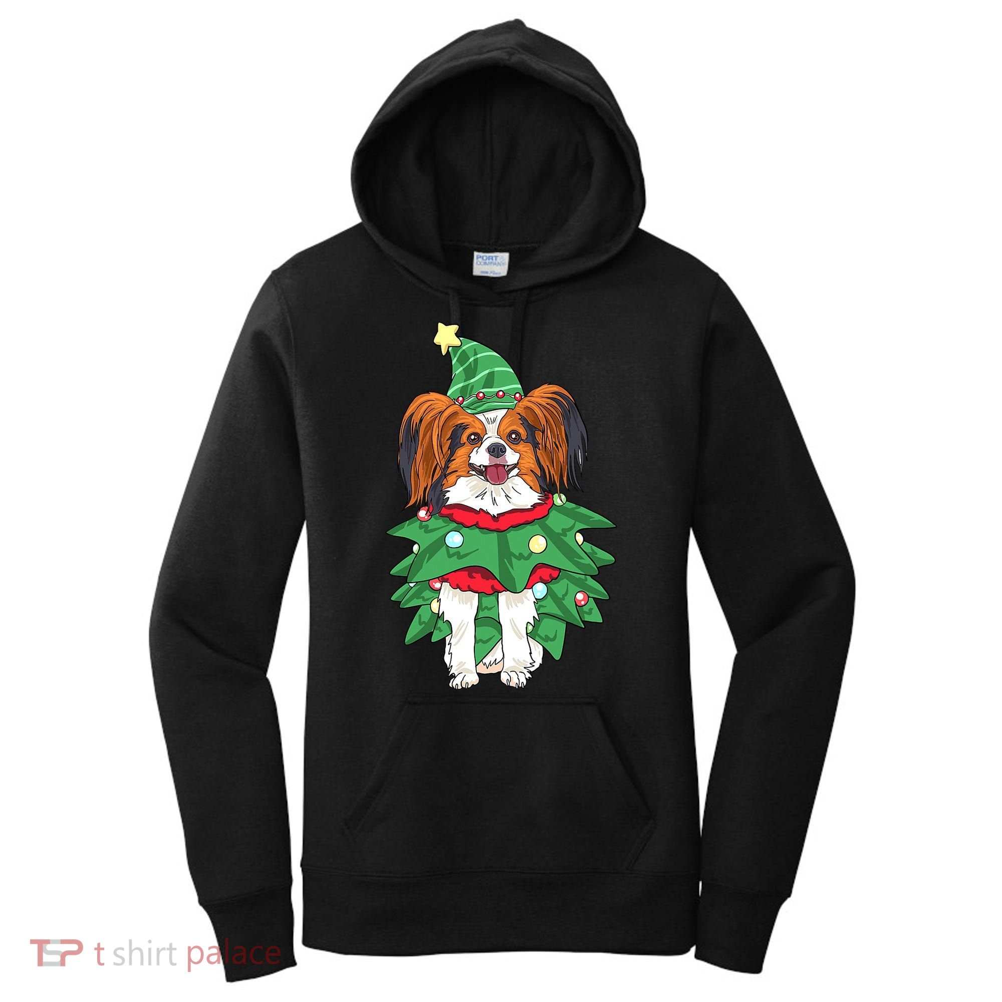 Papillon Christmas Lights Funny Xmas Dog Lover Pajama Women's Hoodie