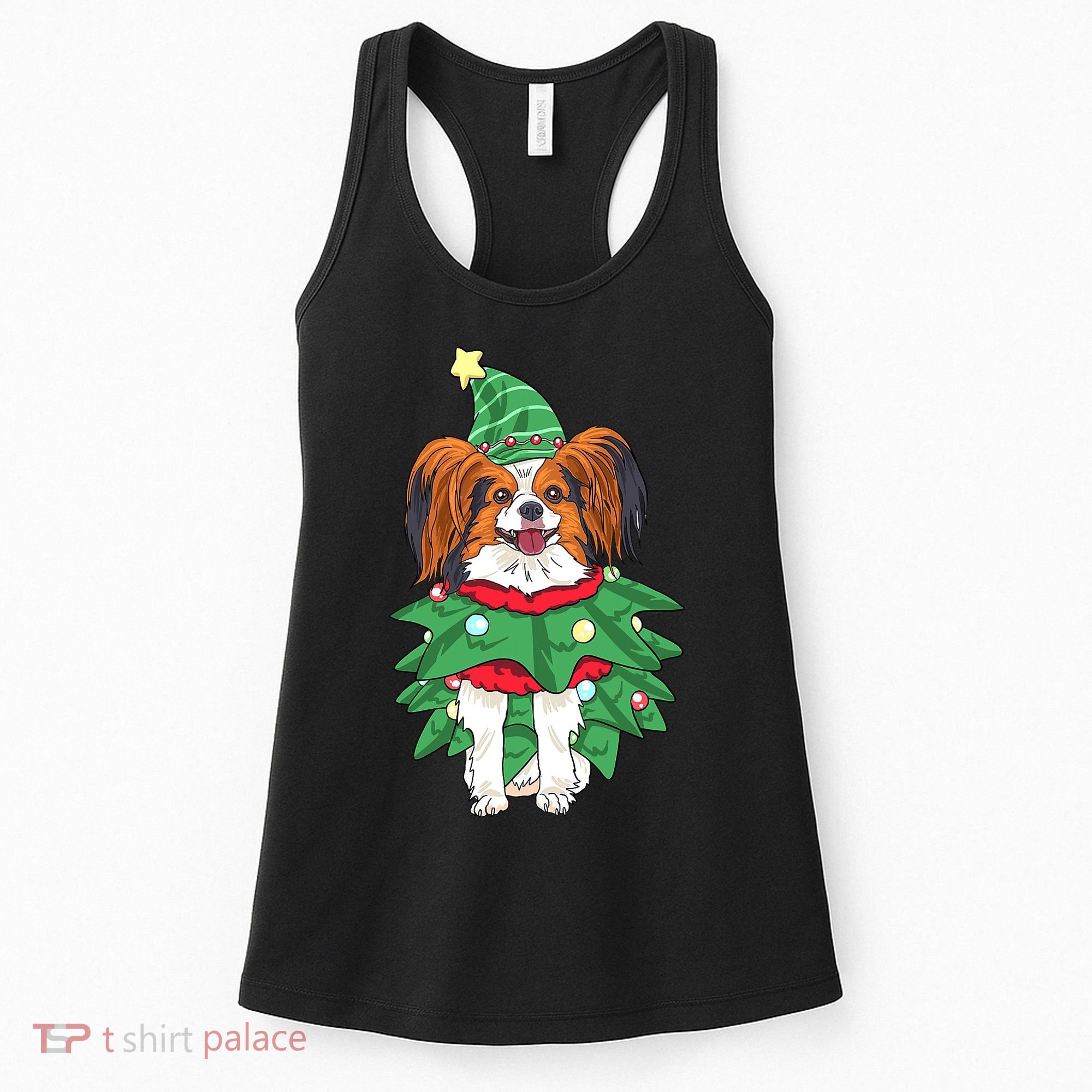 Papillon Christmas Lights Funny Xmas Dog Lover Pajama Women's Tank Top