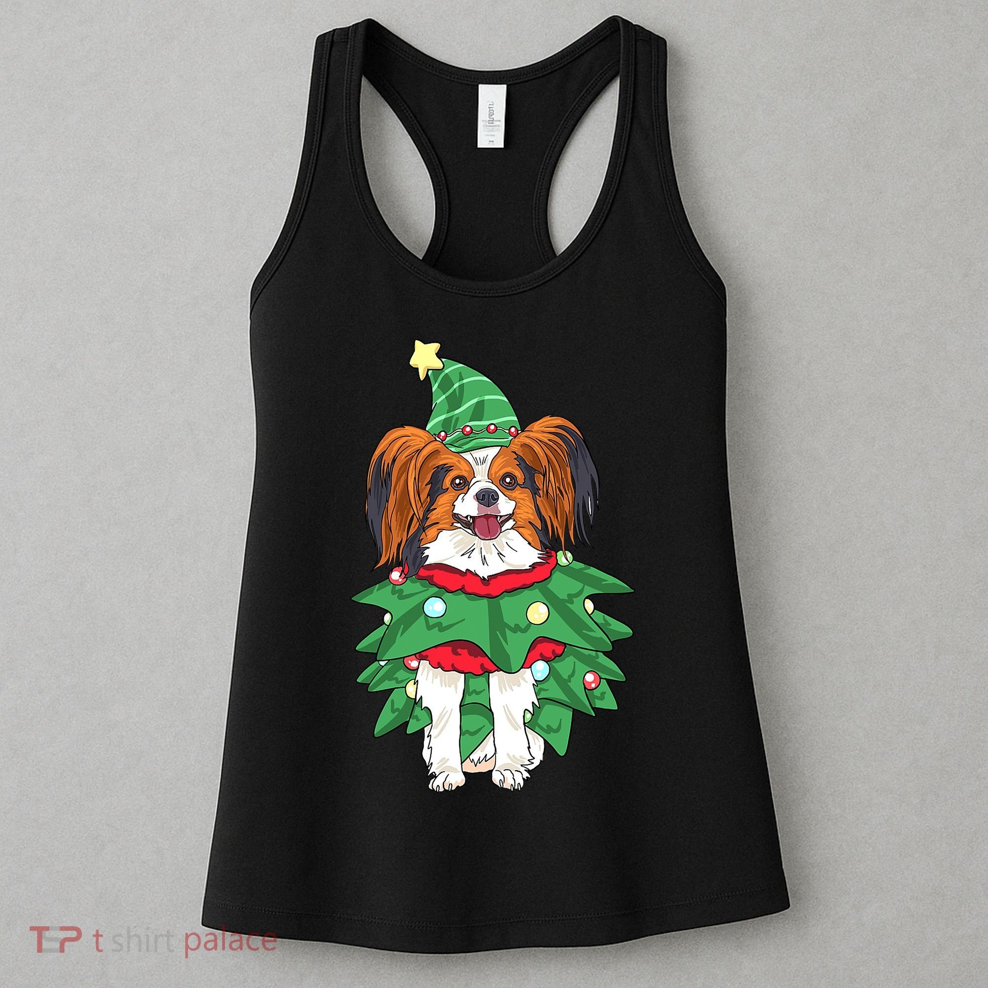 Papillon Christmas Lights Funny Xmas Dog Lover Pajama Women's Tank Top