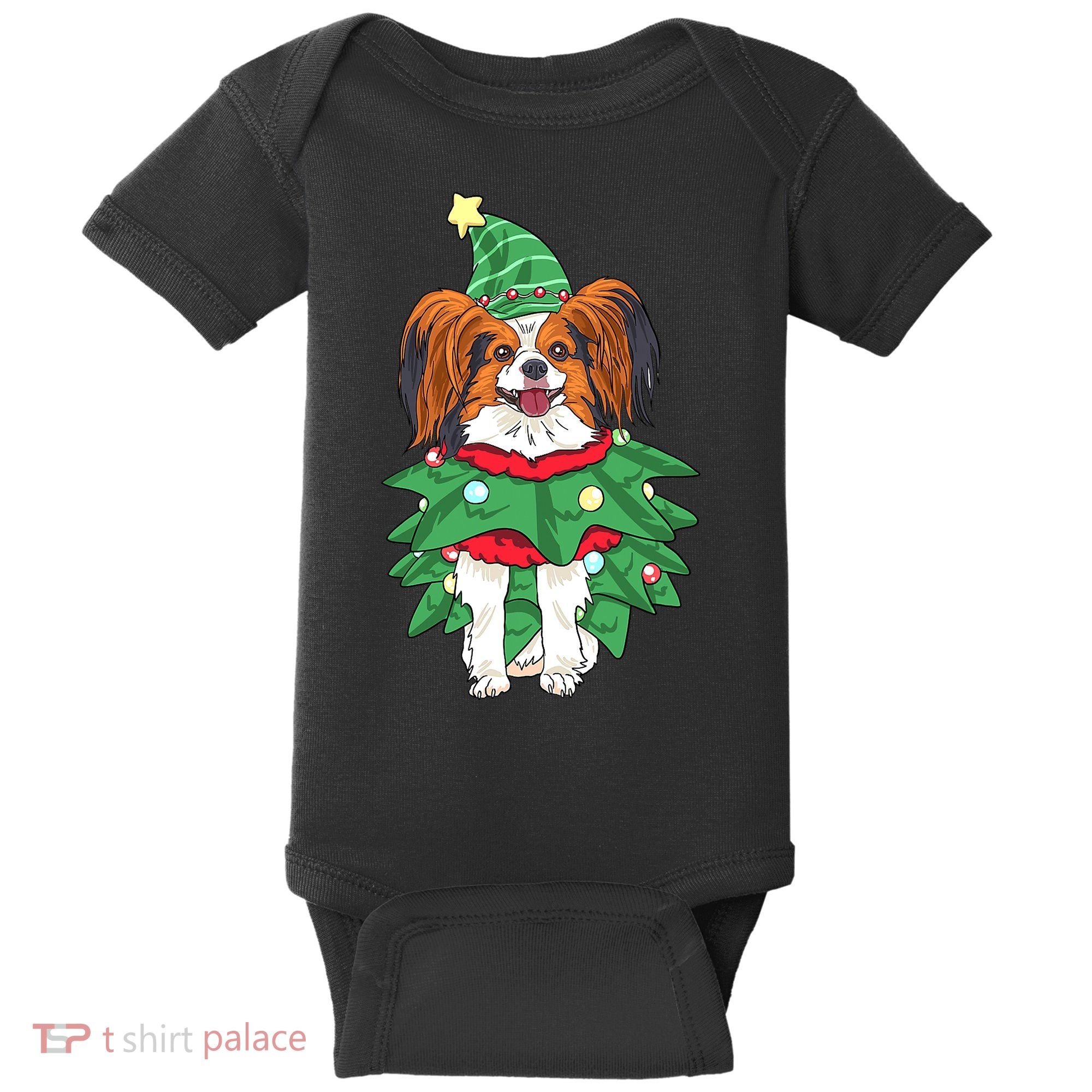 Papillon Christmas Lights Funny Xmas Dog Lover Pajama Baby Bodysuit